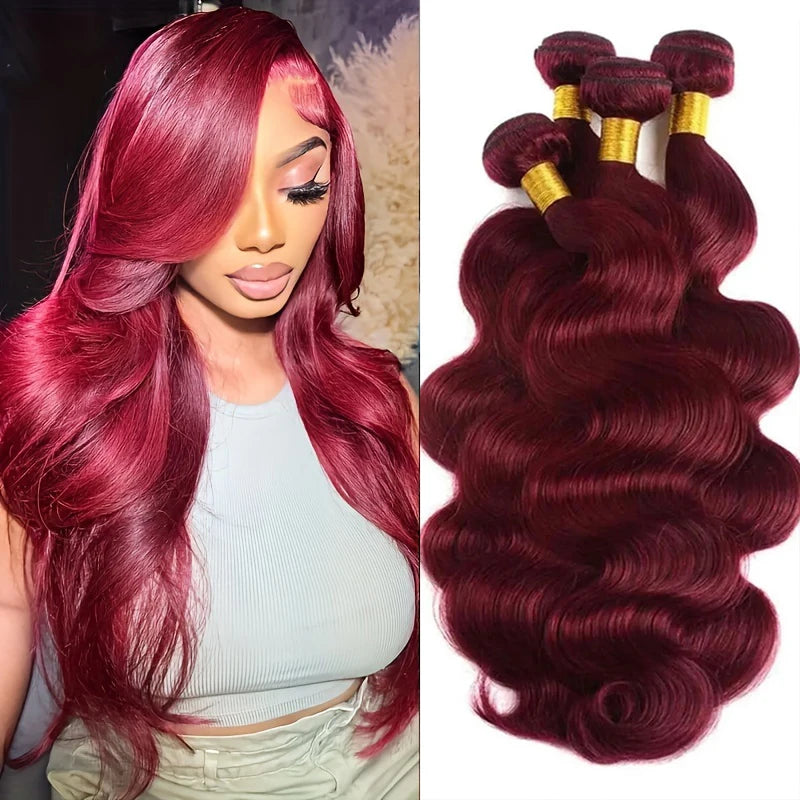 #99j  Human Hair Bundles Body Wave Wine Red Brazilian Remy Real Hair Extensions Remy Weaving 100% Human Hair 3 Bundles For Woman