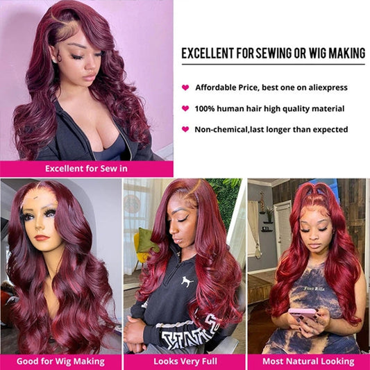 #99j  Human Hair Bundles Body Wave Wine Red Brazilian Remy Real Hair Extensions Remy Weaving 100% Human Hair 3 Bundles For Woman