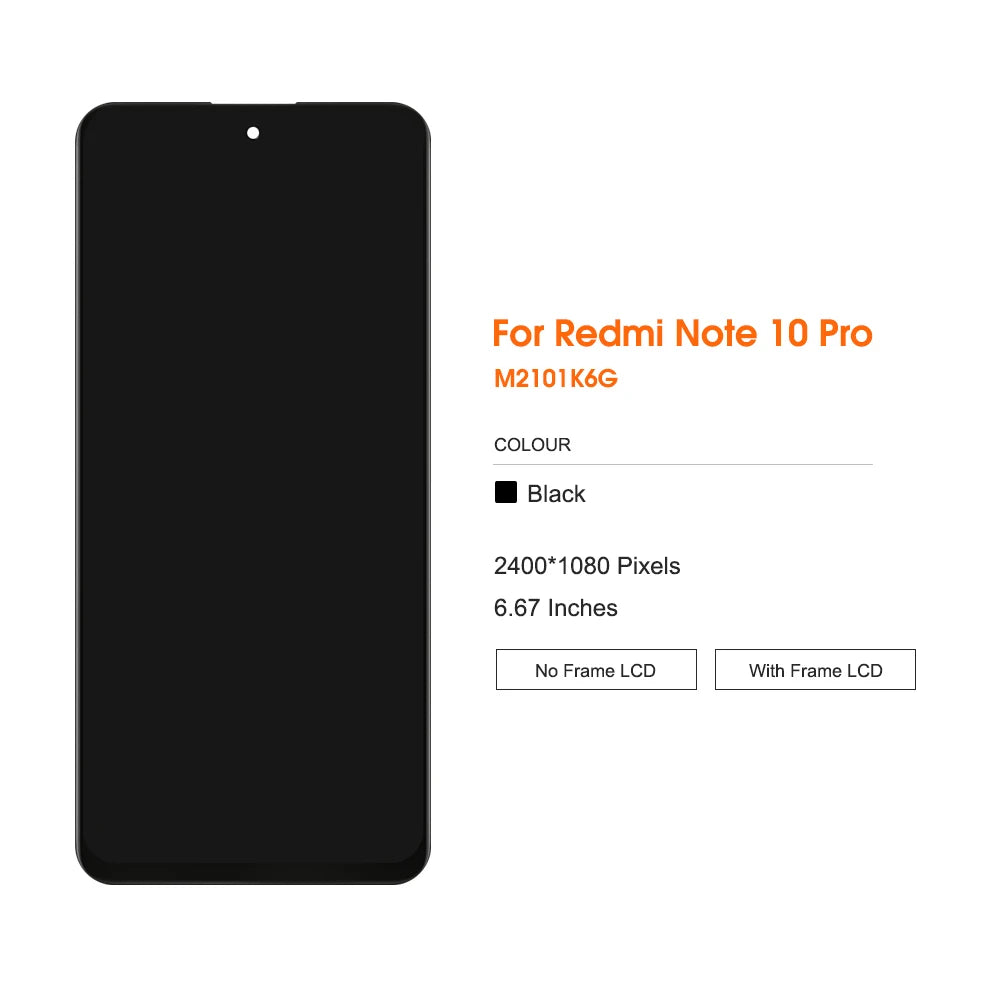 6.67" AMOLED For Xiaomi Redmi Note 10 Pro LCD Display, with Frame Touch Panel For Redmi Note10Pro 4G M2101K6G Screen Replacement