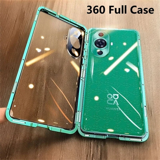 360 Full Case For Huawei Nova 12S Case Double Sided Magnetic Adsorption Metal Capa Tempering Glass Clear Phone Cover For Nova12S