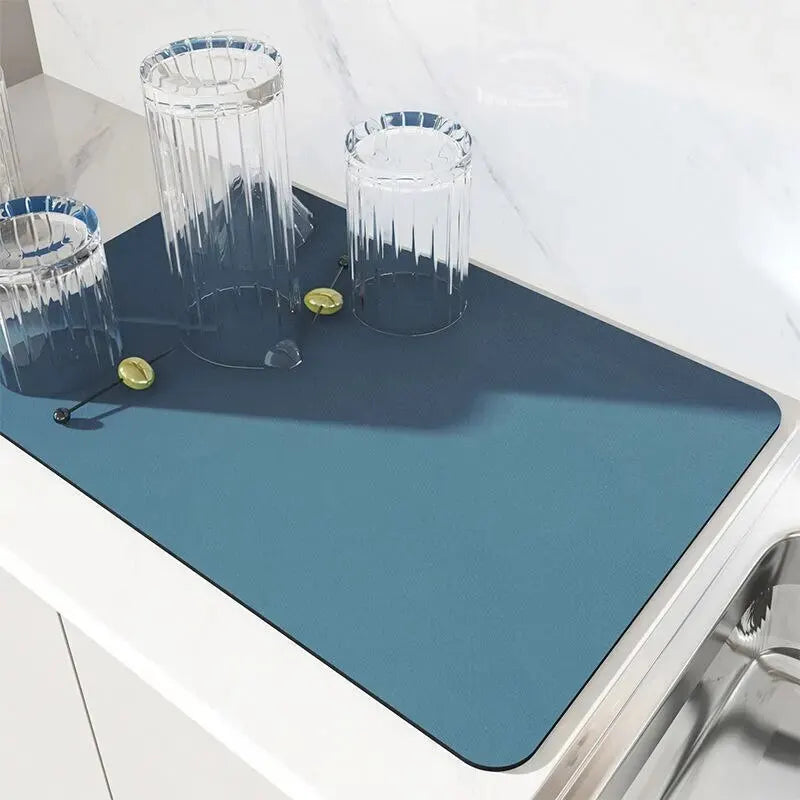 1pcs Tableware Mat Super Absorbent Coffee Plate Large Kitchen Absorbent Drying Pad Quick Drying Drainage Pad Gray Blue