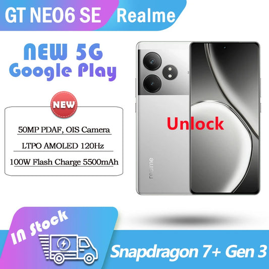 Unlocked NEW Realme GT Neo6 SE 5G Snapdragon 7+ Gen 3 100W Flash Charger 5500mAh google play 6.78Inch AMOLED 120Hz 50MP NFC