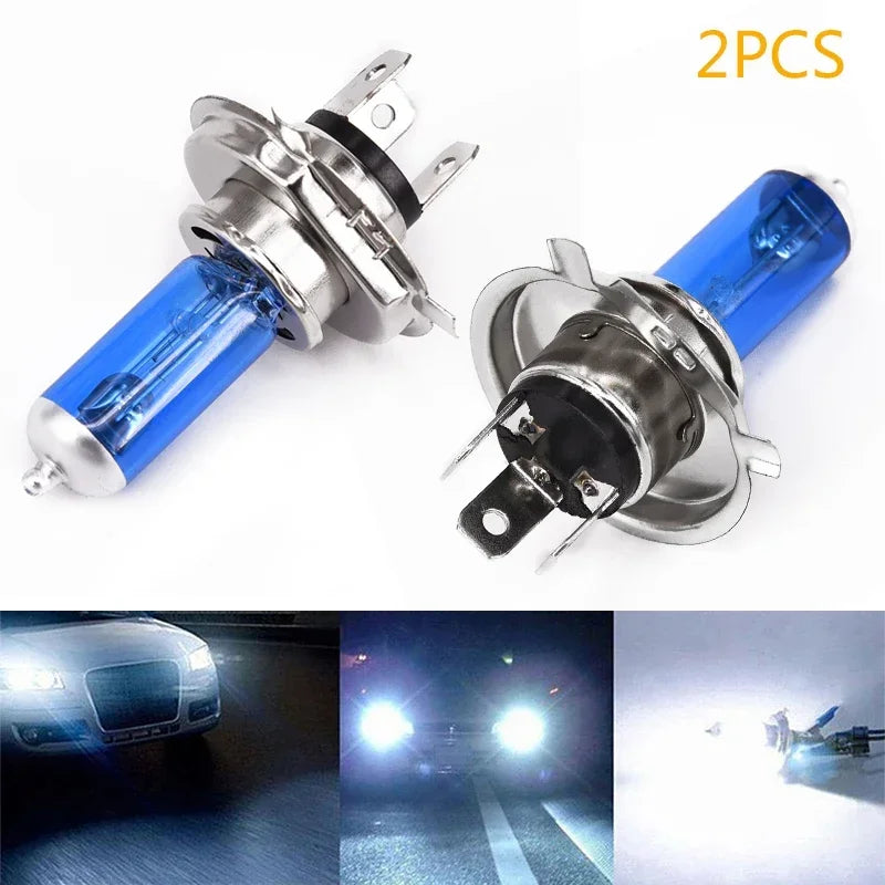 2x H4 100W 4500K Car Xenon Gas Halogen Headlight Headlamp Lamp Bulbs Blue Shell 12V Daytime Running Lights Super White Light