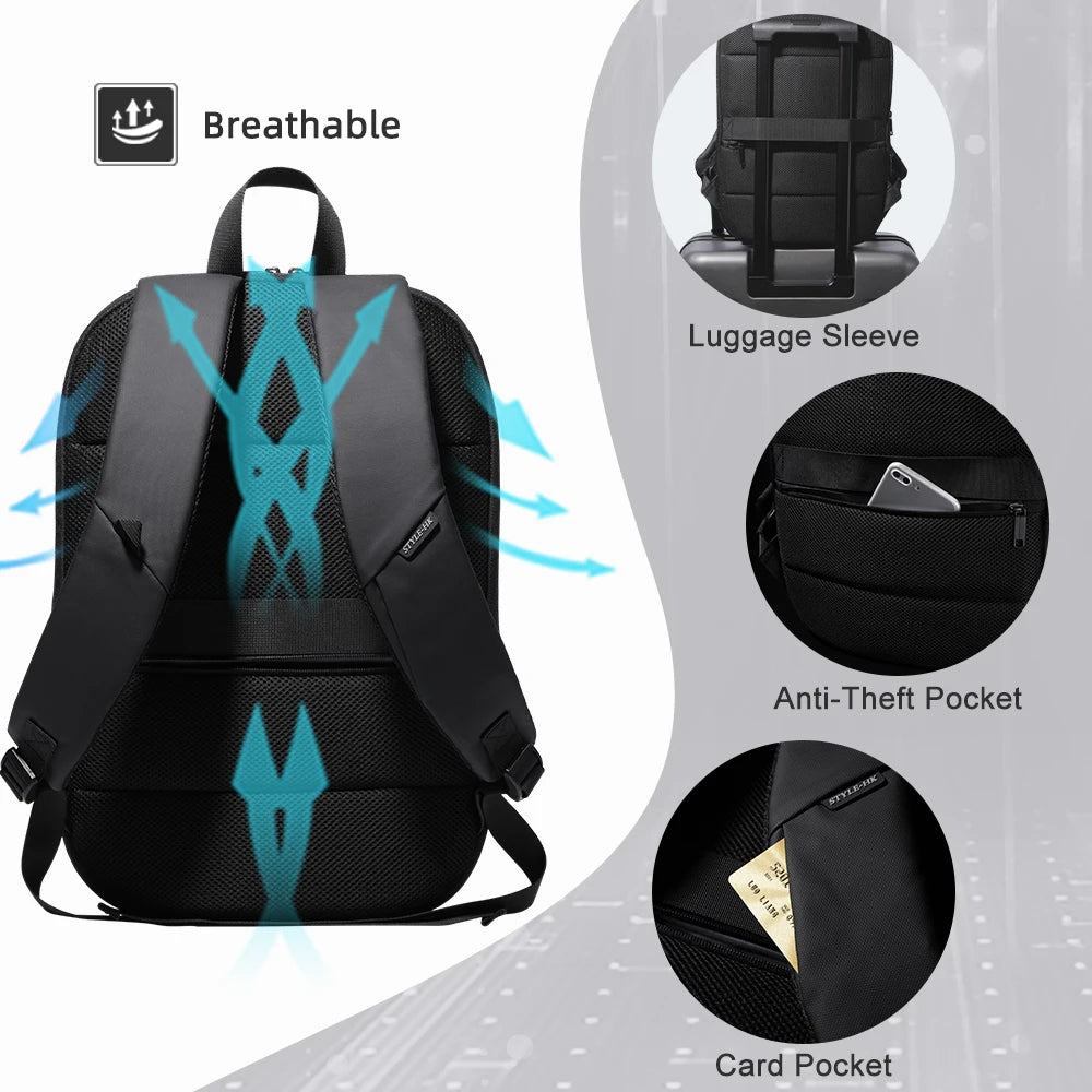 HcanKcan Men's Waterproof Backpack Business Laptop packs Travel Male Expandable Bags USB Charging Multifunction Women's Backpack