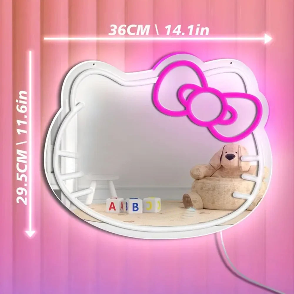 Hello Kitty LED Anime Mirror Neon Light for Girl Room Decor Cat Mirror Neon Light Up Birthday Kid Girl Gift Led Neon Mirror Sign