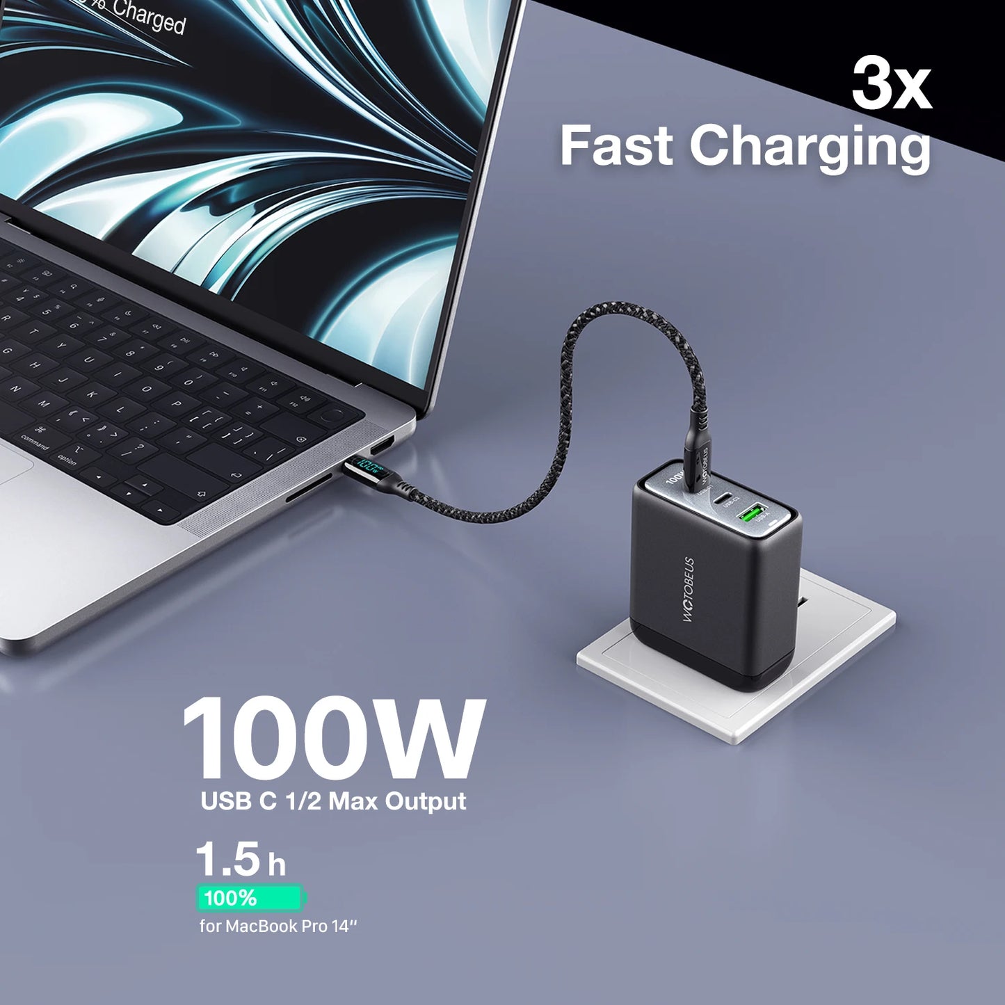 WOTOBEUS 100W GaN 3 Pro Wall Charger Quick Charge 5/4/3.0 USB C PD Fast Charger for MateBook Type-C Laptop iPhone14 13 12 mi13