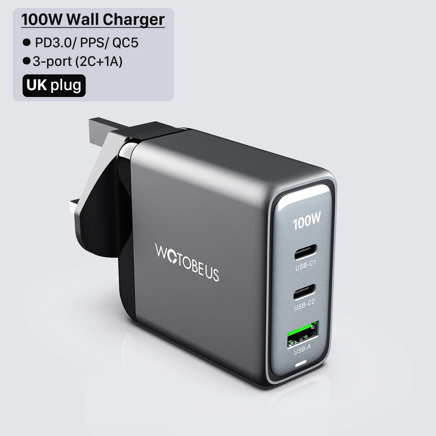 WOTOBEUS 100W GaN 3 Pro Wall Charger Quick Charge 5/4/3.0 USB C PD Fast Charger for MateBook Type-C Laptop iPhone14 13 12 mi13