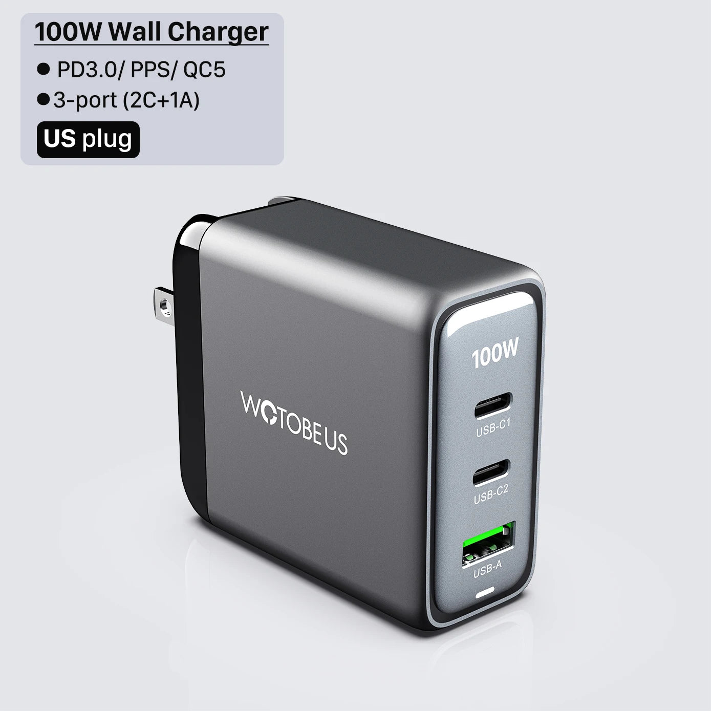 WOTOBEUS 100W GaN 3 Pro Wall Charger Quick Charge 5/4/3.0 USB C PD Fast Charger for MateBook Type-C Laptop iPhone14 13 12 mi13