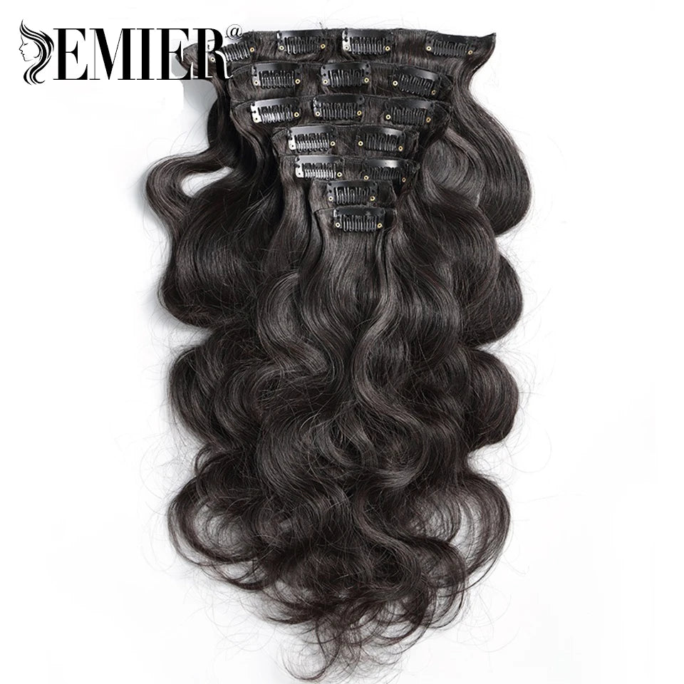 Body Wave Clip in Hair Extensions for Black Women Natural Black Color 7Pcs with 16Clips Full Head Brazilian Human Hair