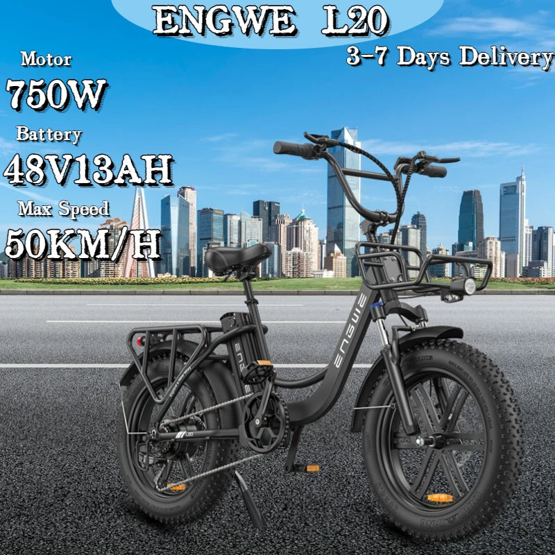 ENGWE L20 Electric Bicycle 750W Motor 48V 13AH Lithium Battery 20*4.0 Fat Tire Off-Road Mountain E-bike Adult City Electric Bike