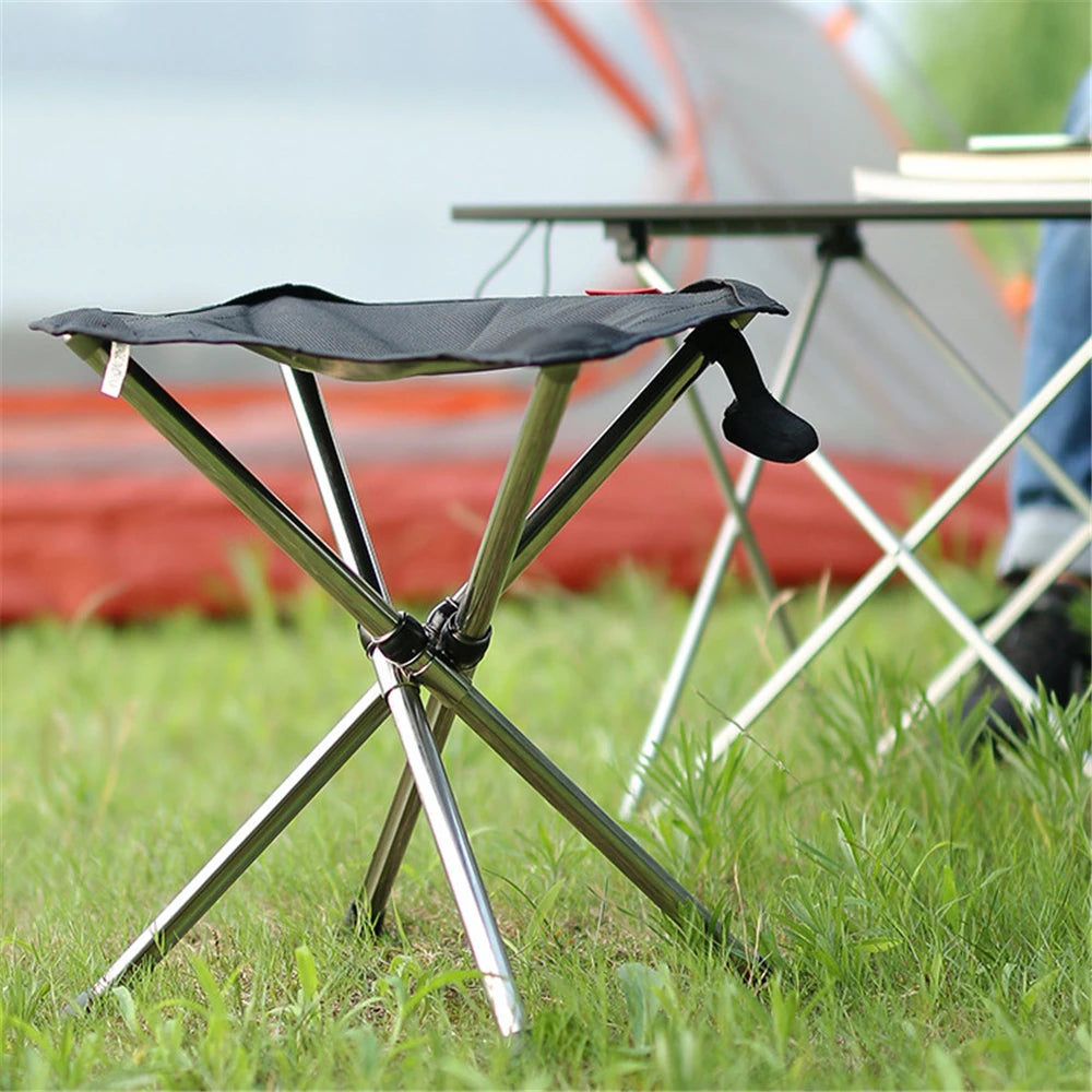 Stainless Steel Fishing Chair Barbecue Folding Stool Outdoor Camp Hiking Picnic Travel Seat Chair Collapsible Seat Small Stool