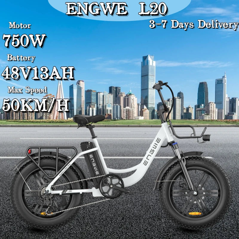 ENGWE L20 Electric Bicycle 750W Motor 48V 13AH Lithium Battery 20*4.0 Fat Tire Off-Road Mountain E-bike Adult City Electric Bike