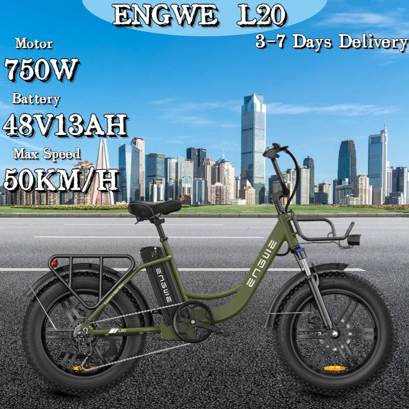 ENGWE L20 Electric Bicycle 750W Motor 48V 13AH Lithium Battery 20*4.0 Fat Tire Off-Road Mountain E-bike Adult City Electric Bike