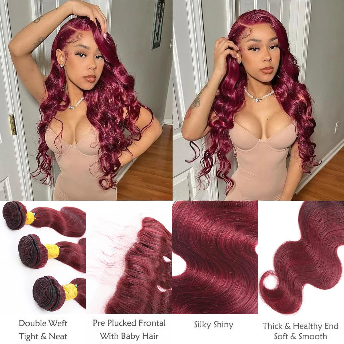 #99j  Human Hair Bundles Body Wave Wine Red Brazilian Remy Real Hair Extensions Remy Weaving 100% Human Hair 3 Bundles For Woman